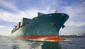 Container ship entering entering harbour