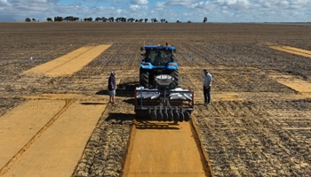 Two men and a tractor in a paddock