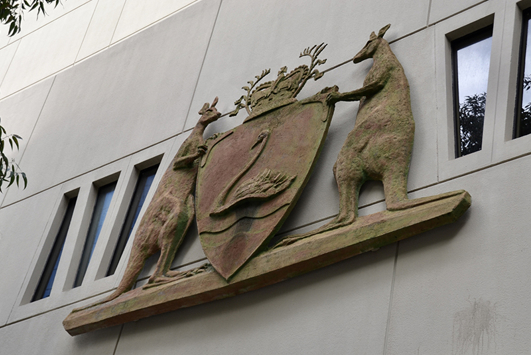State crest on law court building
