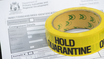 Blank consignment form with yellow 'hold quarantine' tape