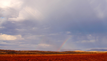 Rainstorm with dark clouds and a rainbow
