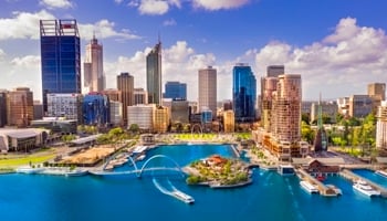 Perth city skyline with river in foreground